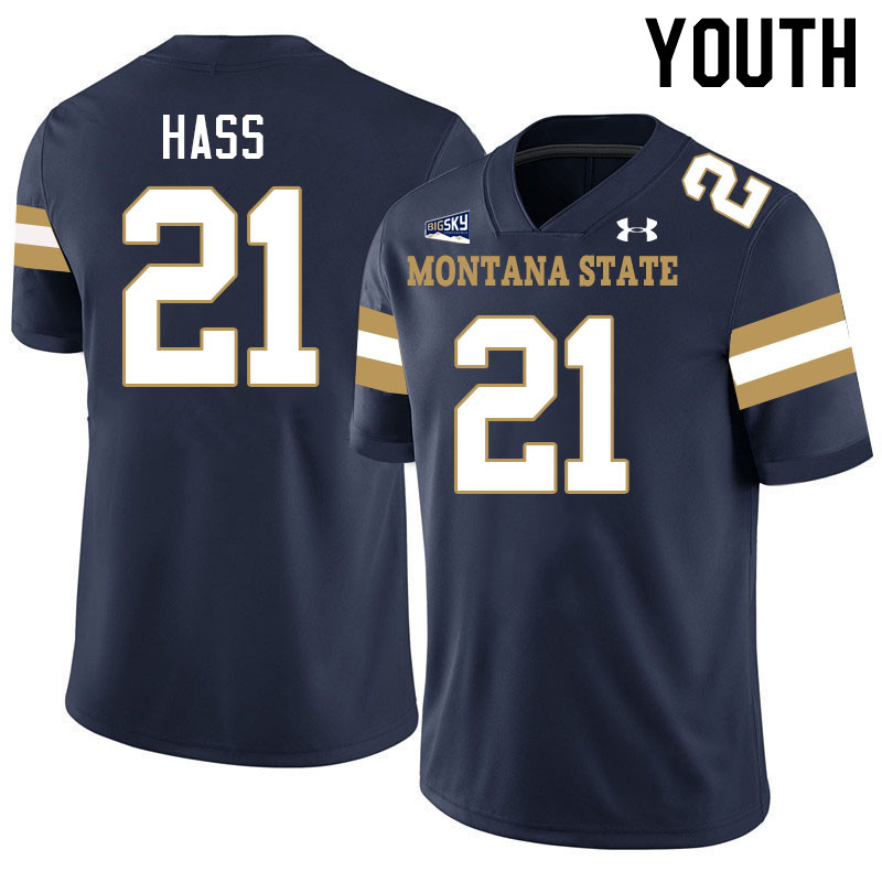 Youth #21 Don Hass Montana State Bobcats Jerseys Football Stitched-Navy